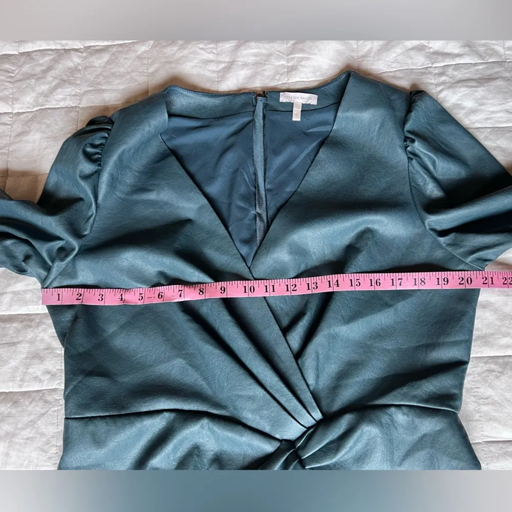 Rebecca Taylor Blue Vegan Leather 3/4 Sleeve Twist Wrap Mini Dress Classy - 16 - Image 8