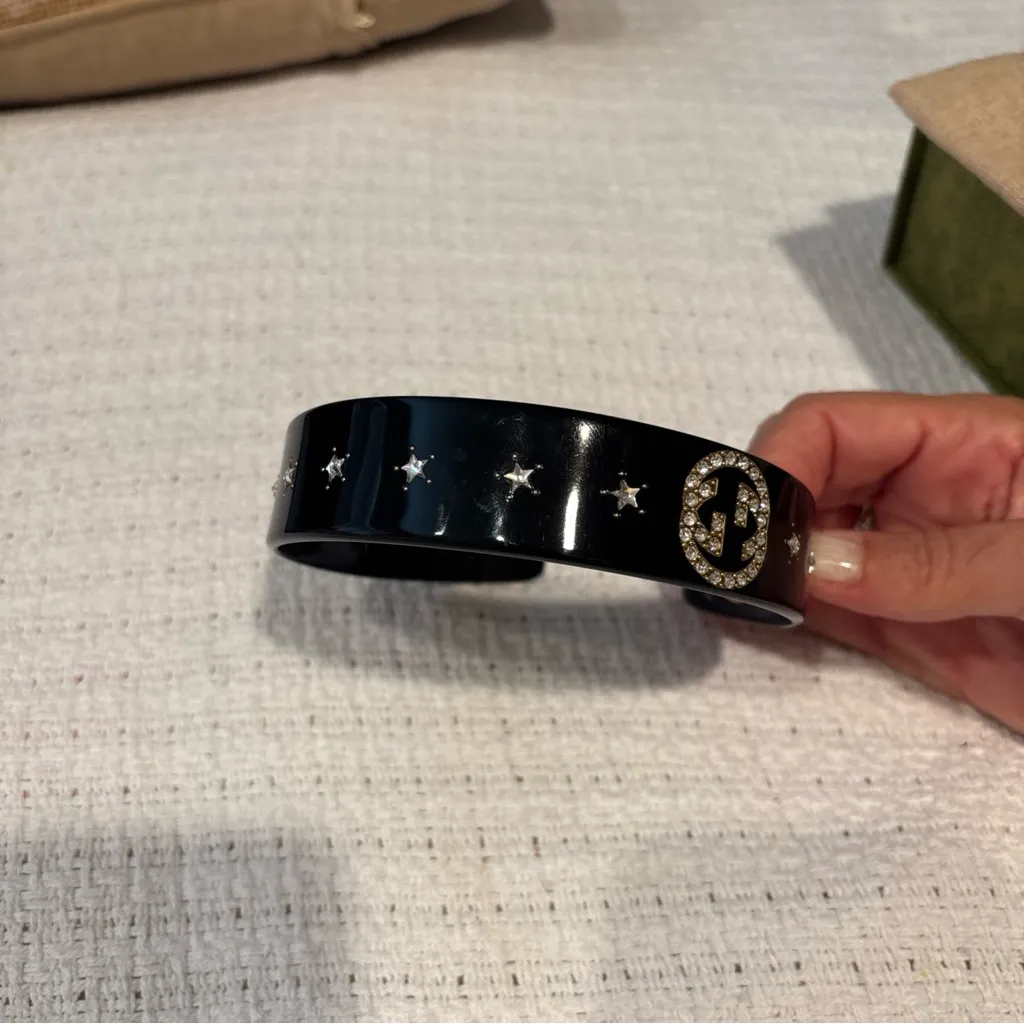 Gucci Black Headband with Crystal Logo - Image 2