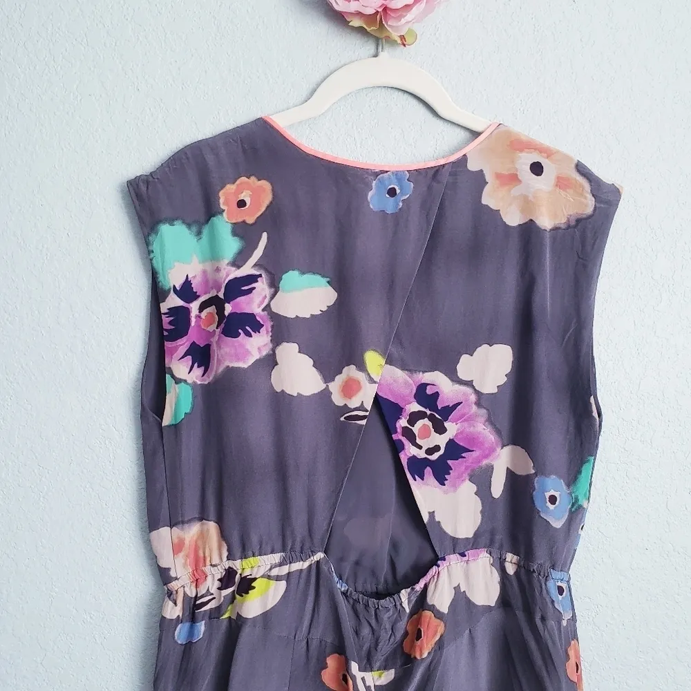 Rebecca Taylor Gray Floral Sleeveless Silk Dress - Image 8