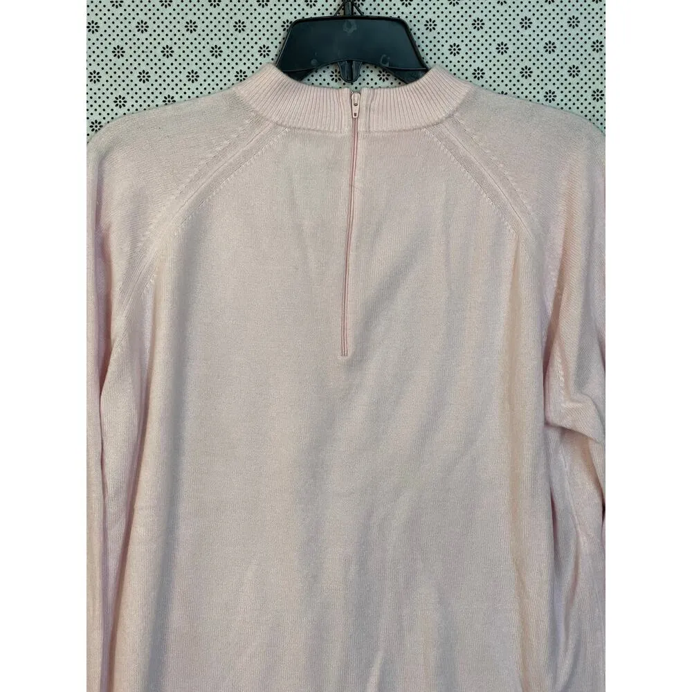 Designers Originals XL Pink Mock Neck Sweater Zip Back Lightweight Knit Pullover - Image 3
