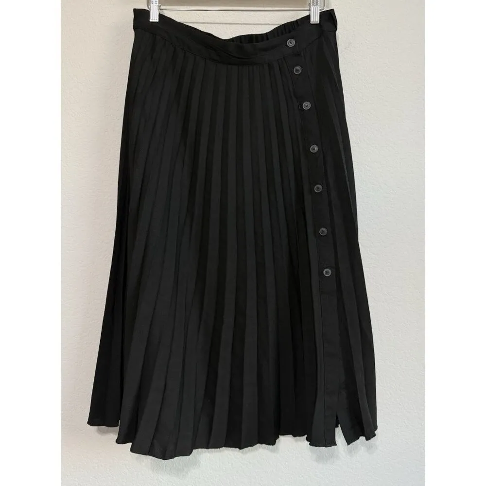 T Tahari Women’s Black Pleated Button Accent Accordion Skirt Lightweight Size‎ L - Image 3