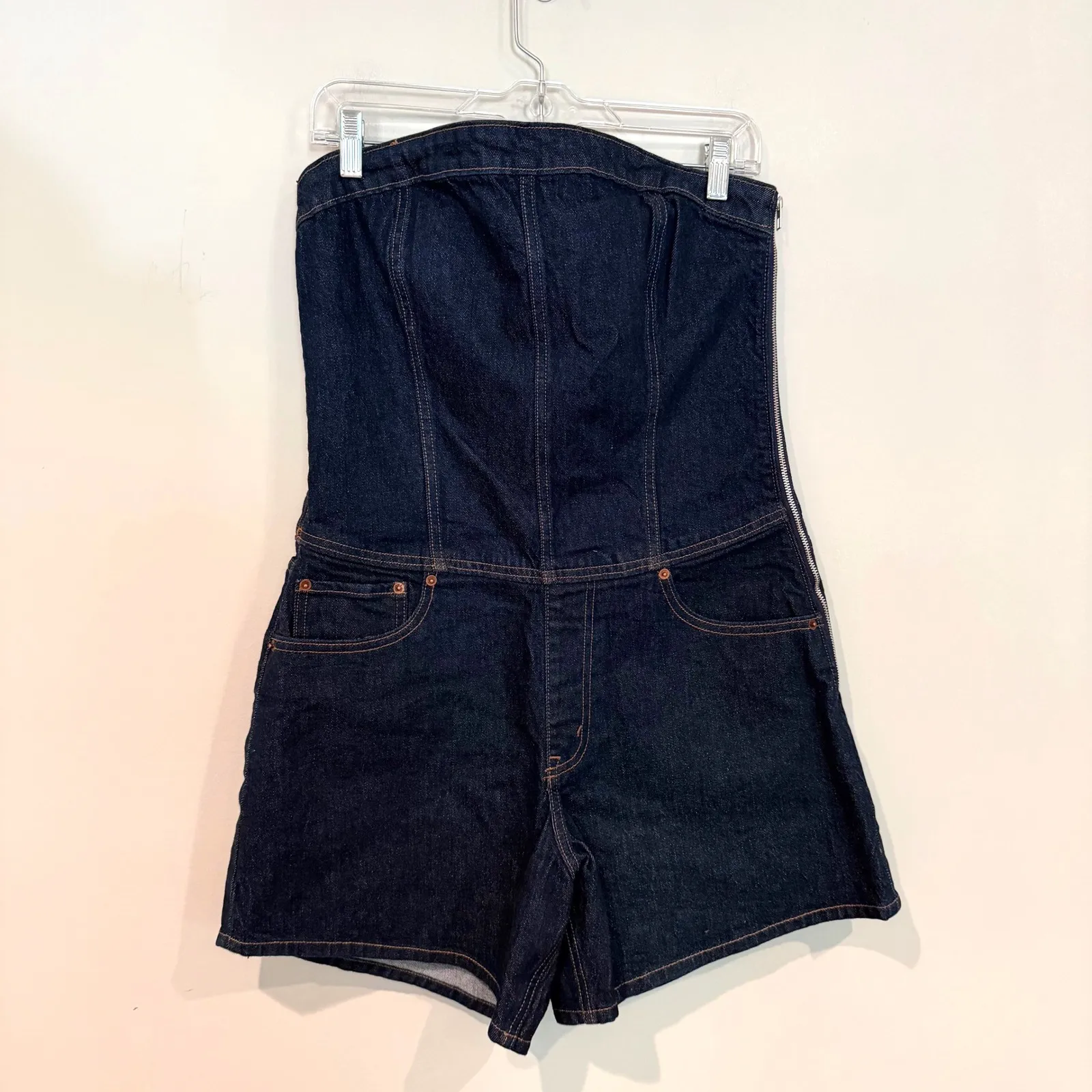 Abercrombie & Fitch Denim Romper Women's M/Tall Strapless Dark Wash Y2K‎ Hippie - Image 6