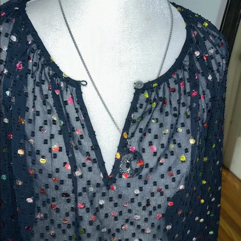 J. Crew Midnight Blue Blouse with Multicolor Dots - Image 3