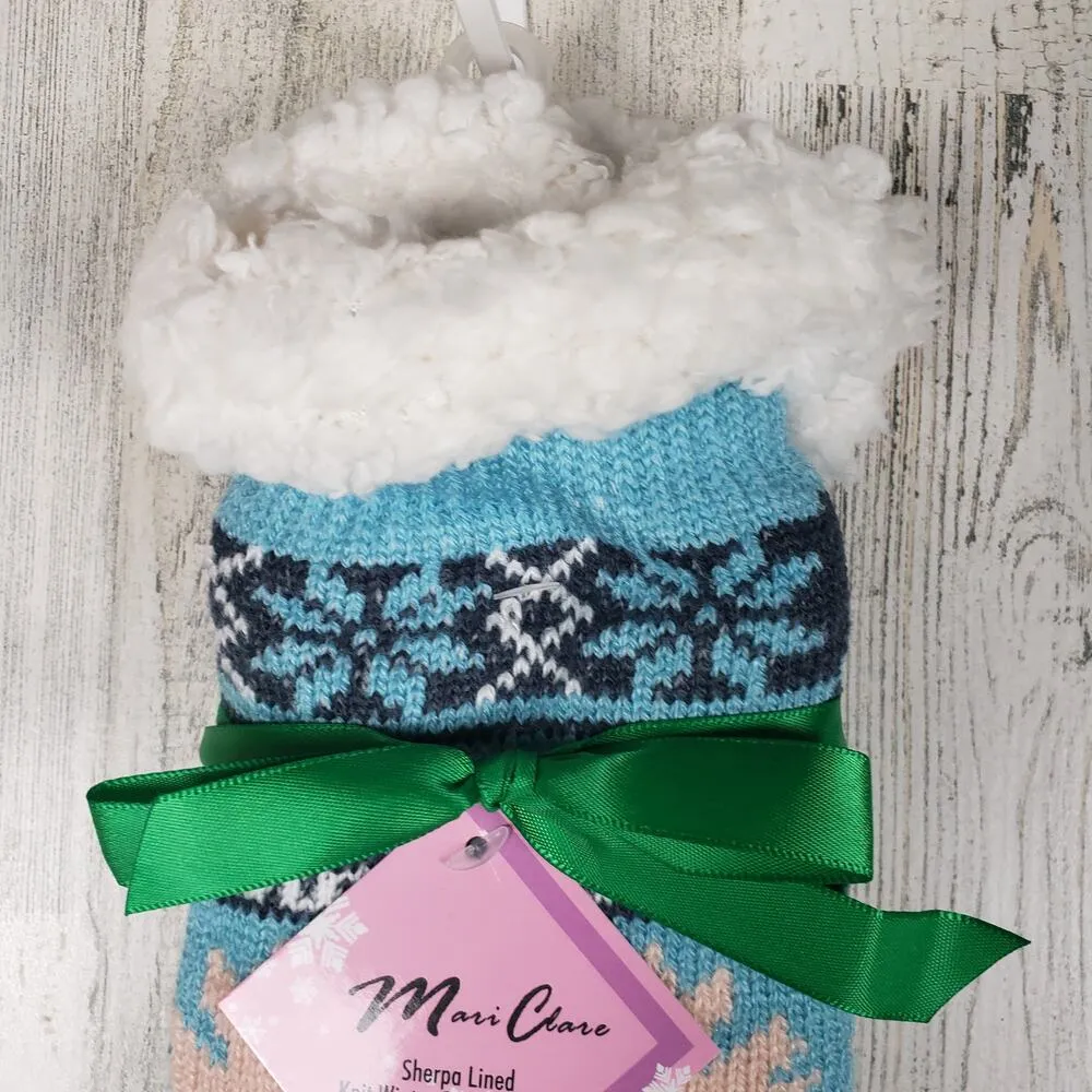 NWT Sherpa Lined Knit Winter Snowflake Leaf Design No - Image 3