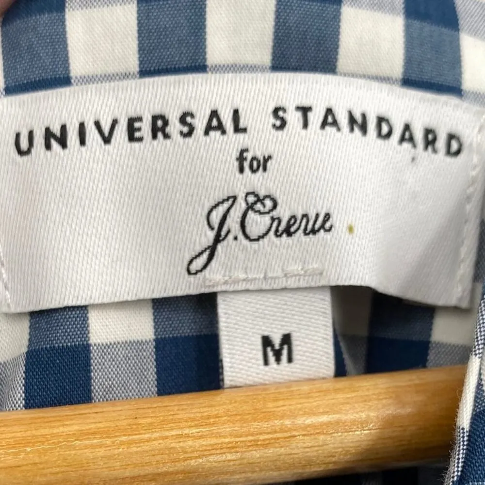 J.Crew Universal Standard X  Mini Dress Gingham Print Poplin Cotton Blue White M - Image 6