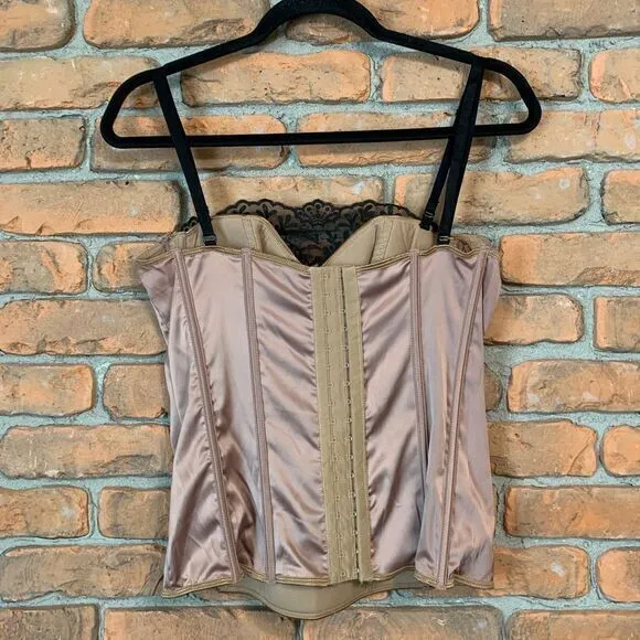 Ambrielle Satin Corset Lingerie Lace Lightly Lined Underwire Shapewear Large Brown - Image 2