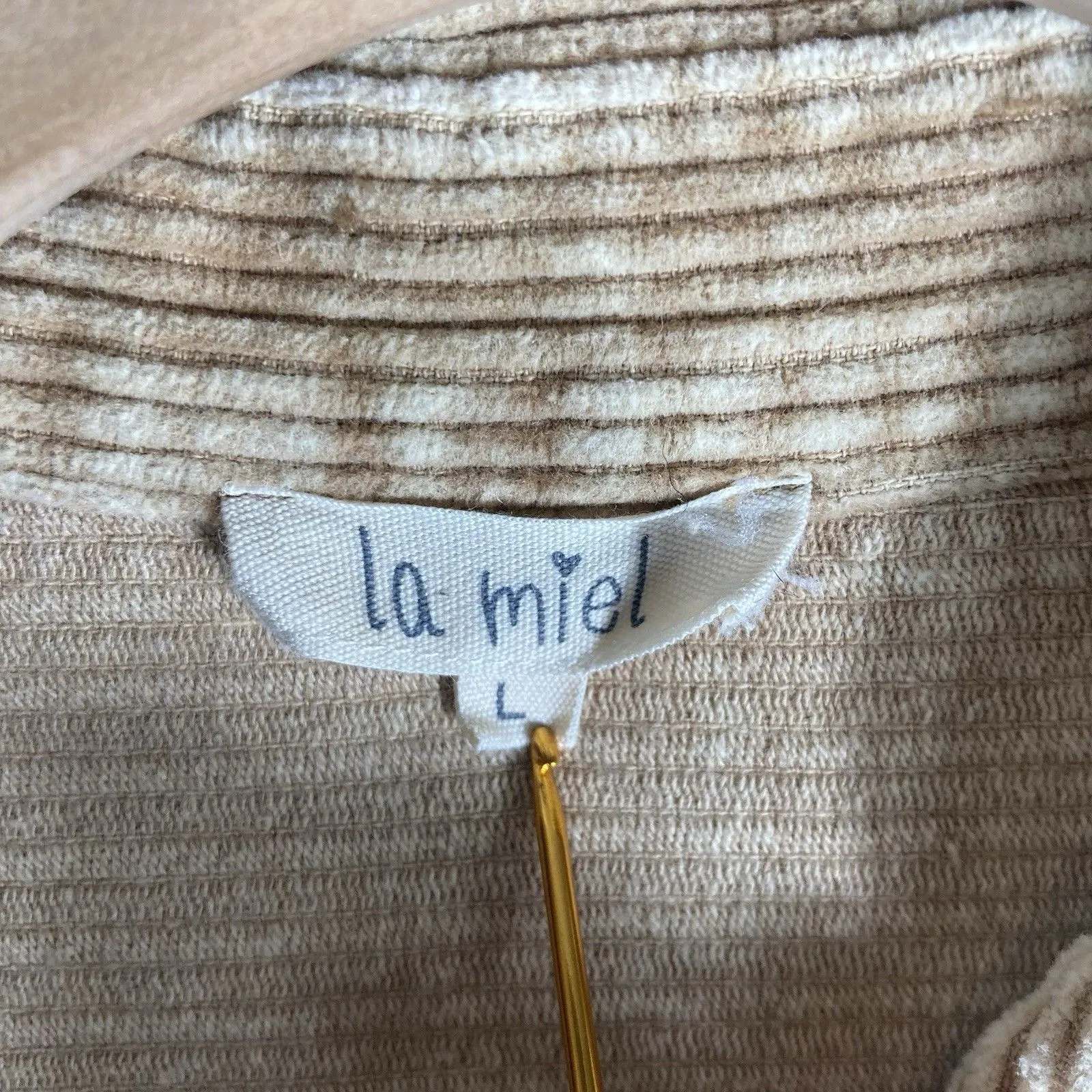 La Miel Oversized Corduroy Shacket L Shirt Raw Hem Tan Beige Cabincore Barn Size L - Image 6