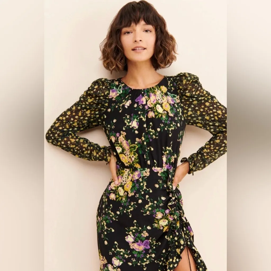 Free People For Love & Lemons Ross Black Floral Midi Dress NWOT Purple - Image 5