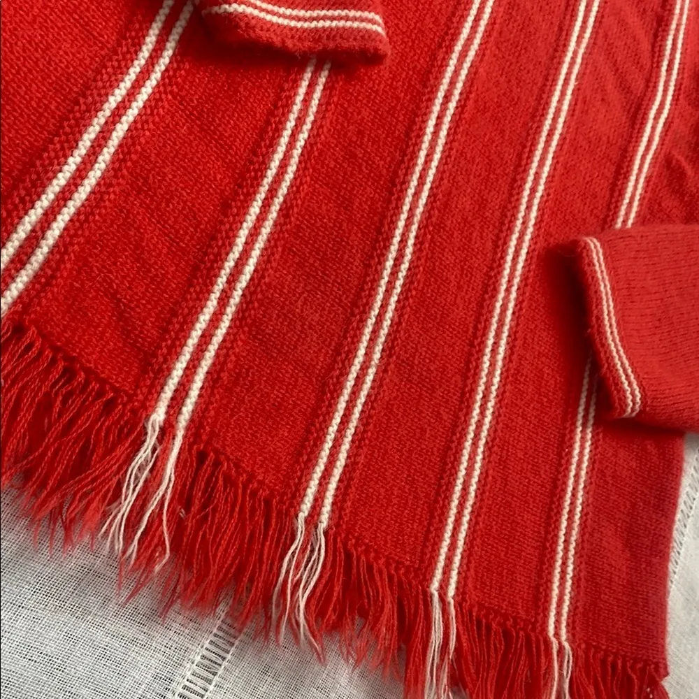 El Mar Vintage Red Cowl Neck Sweater with Vertical White Stripes Size XS - Image 3