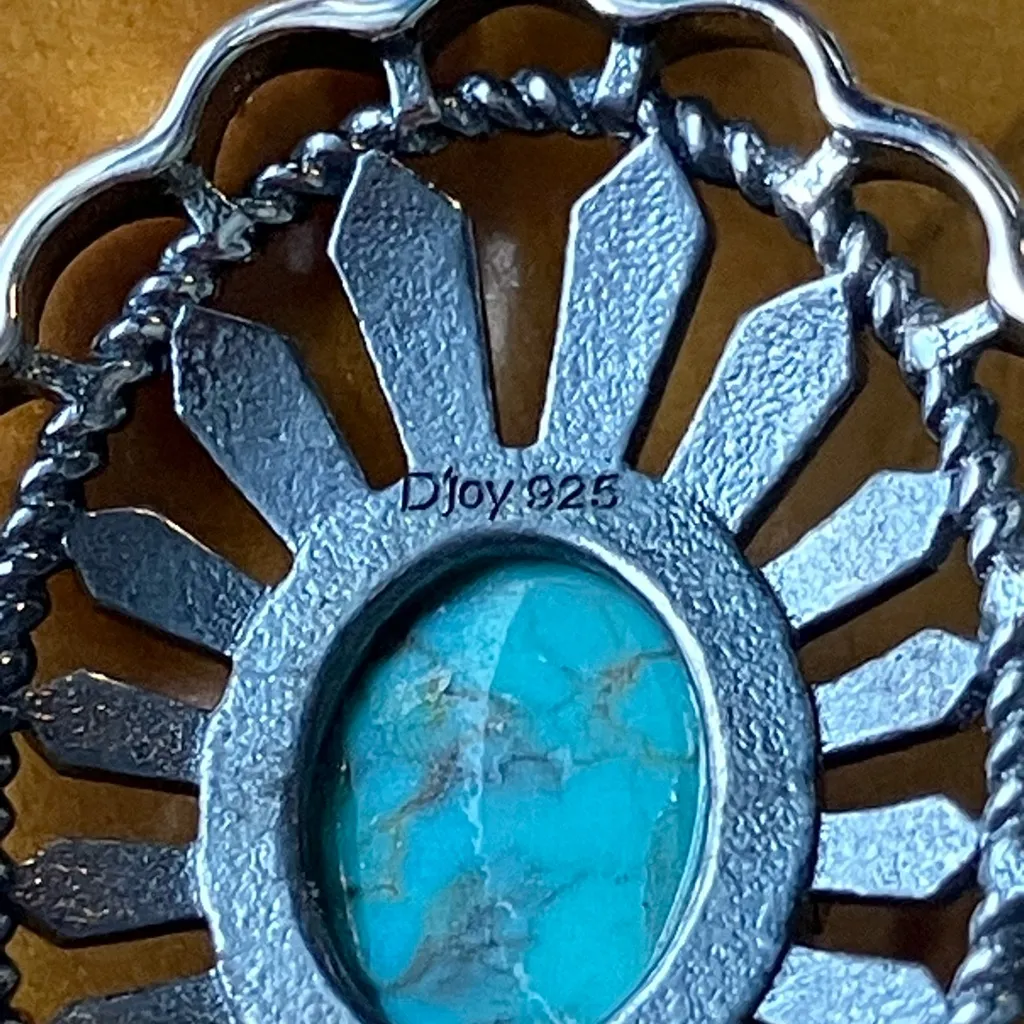 Real Turquoise Sterling Silver Concho Earrings Blue - Image 6