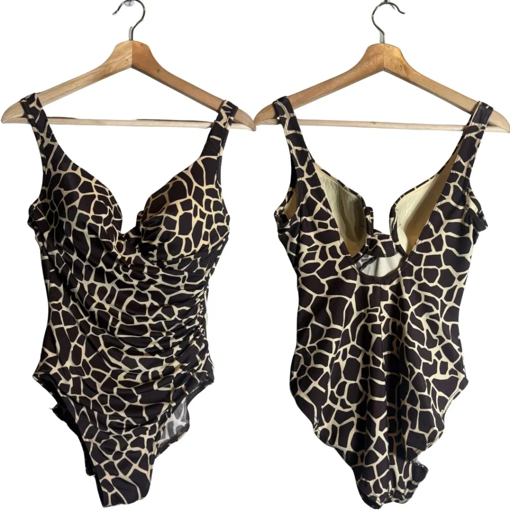 Miraclesuit Escape One Piece Swimsuit Giraffe Print Women's 10 Brown Open Back - Image 4