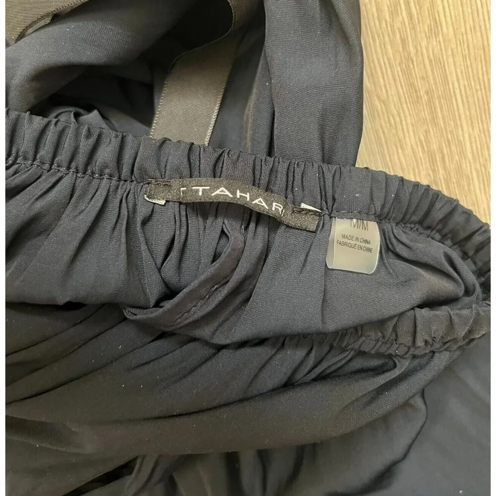 T Tahari Navy Blue Skirt Crystal Pearl Sash Ribbon Belt Size M Elastic waist - Image 8