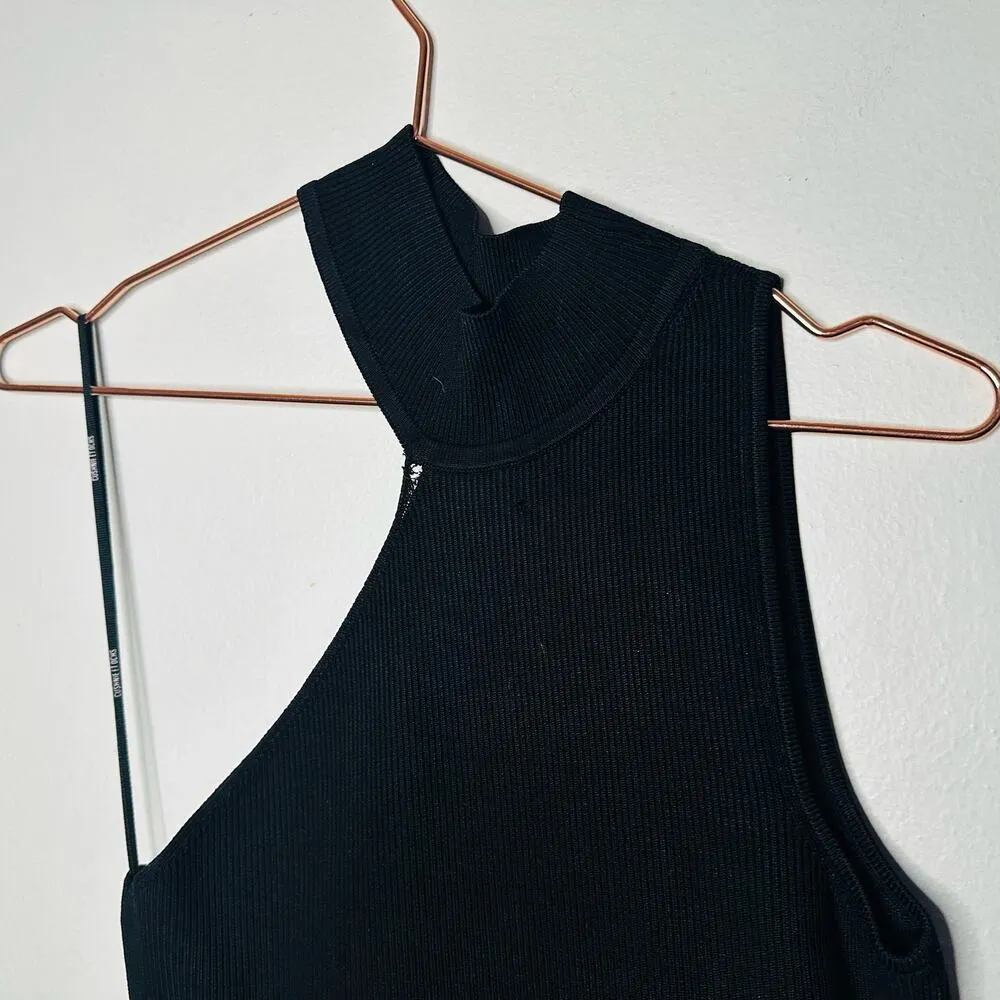 CUSHNIE ET OCHS Black Ribbed Knit One Shoulder Sleeveless Mini Dress Size Medium - Image 7