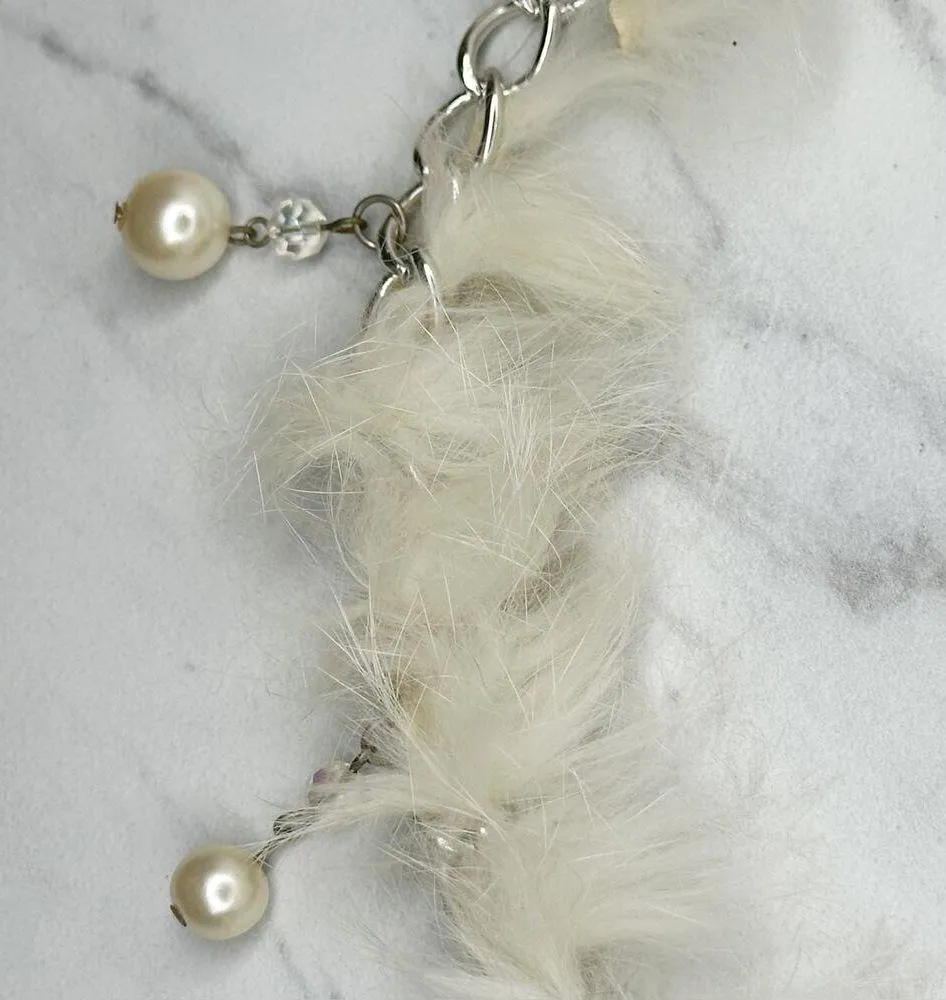 Beaded Faux Fur Woven Silver Tone Chain Link Belt One Size OS Boho ✨ - Image 9