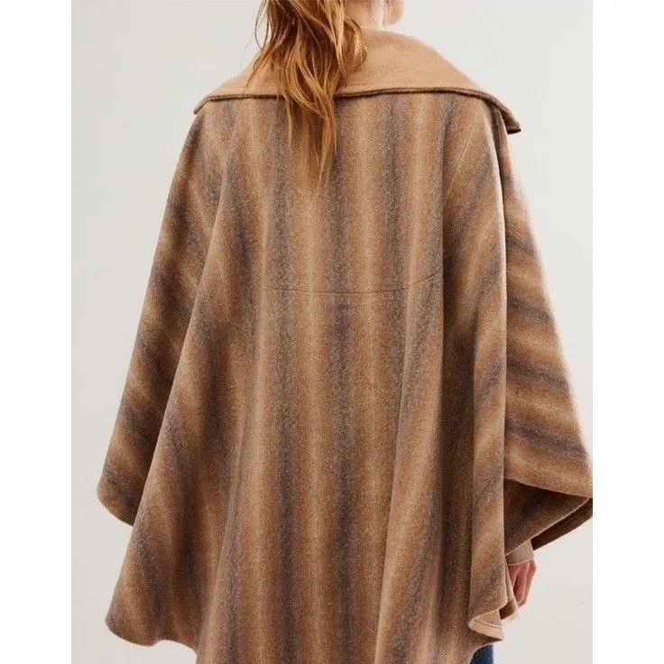 Free People OS Sunset Rock Poncho Striped Half Zip Boho Aztec Western Layering - Image 2