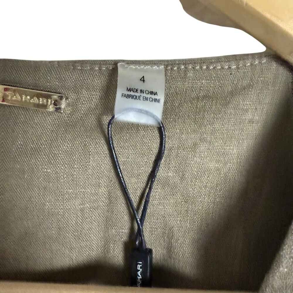 Tahari Olive Green Linen Blend Sleeveless V-Neck Belted Tie Waist Jumpsuit 4 - Image 3