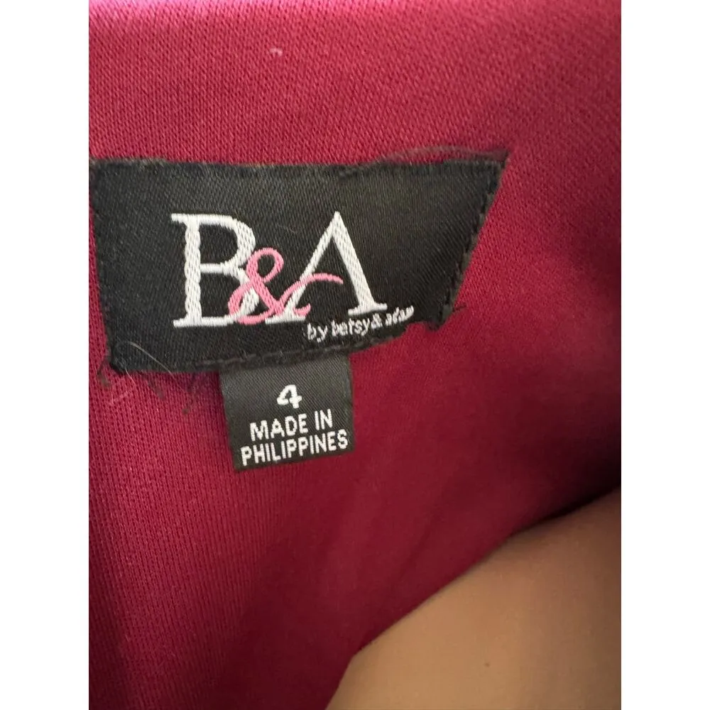 Betsy & Adam draped burgundy velvet gown long side slit 4 - Image 11