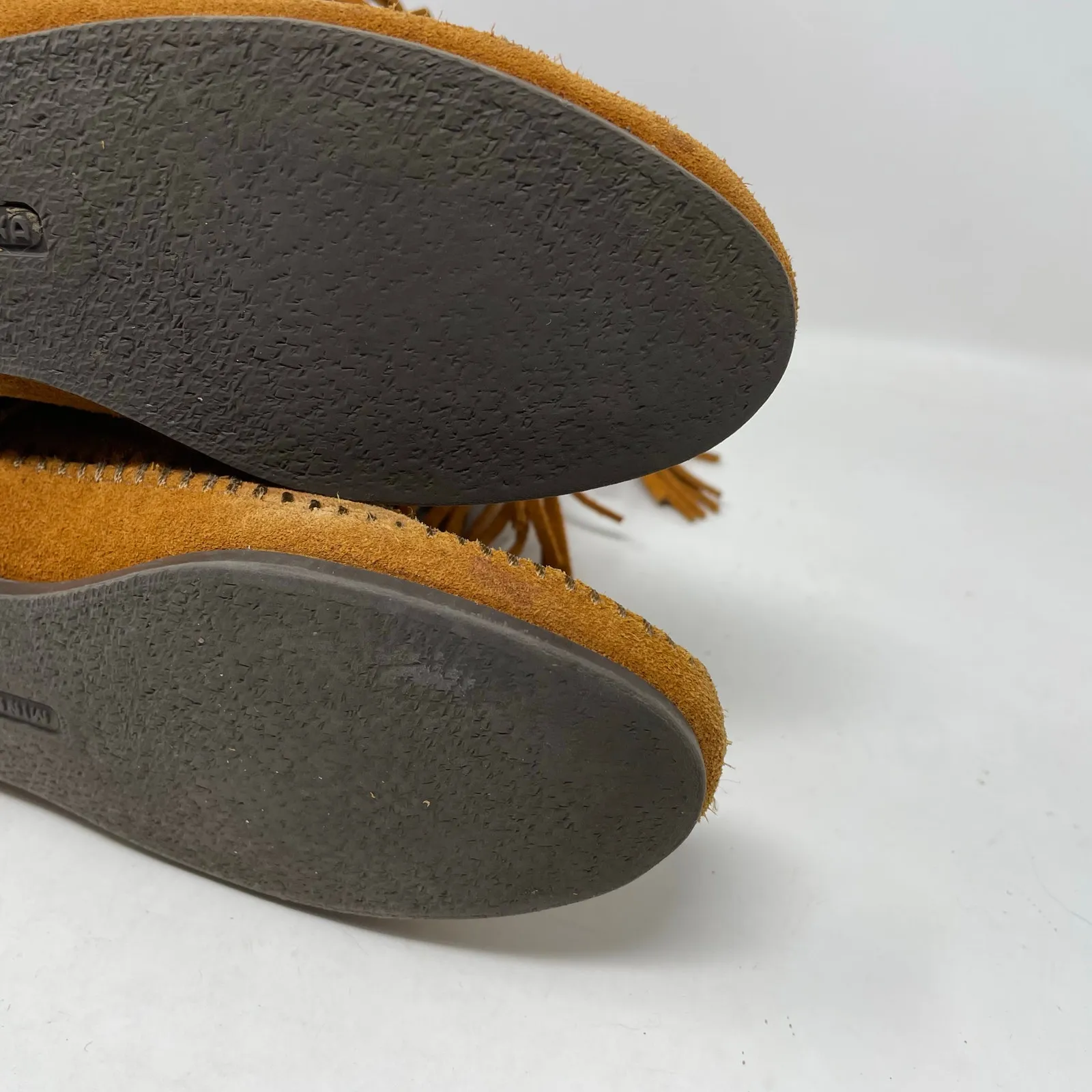 Minnetonka Moccasins Two Layer Fringe Back Zip Mid Calf Brown Suede Boots 7 - Image 10