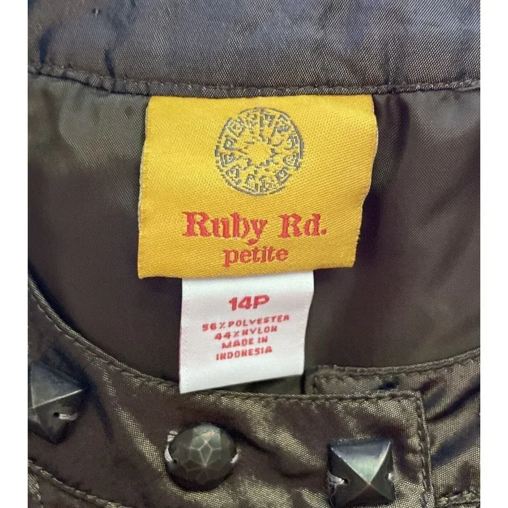 Ruby Rd. Petite‎ Lightweight Metallic Quilted Gold Brown Jacket Embellished 14P - Image 5