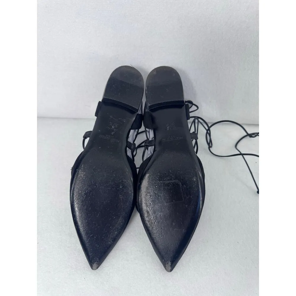 Saint Laurent Black Suede Leather Ankle Lace gladiator ballet Flats Size 37.5 - Image 8