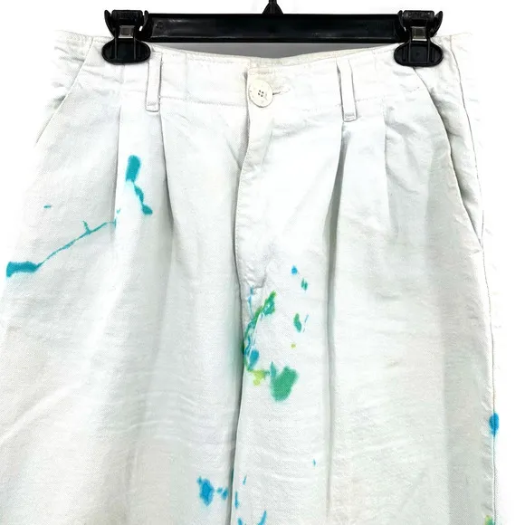 Zara size 8 white jeans‎ pleated top blue yellow green paint splatter detail - Image 3
