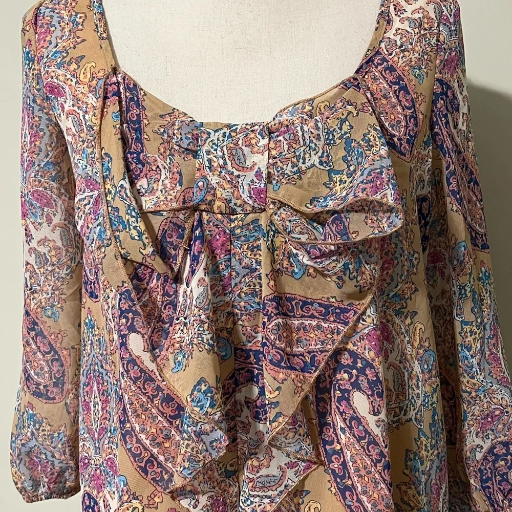 UMGEE small womens paisley boho lined shift dress elastic 3/4 sleeve bow front - Image 6