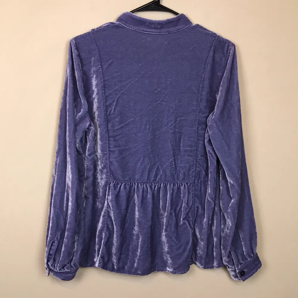 J. Jill Women’s Silk Blend Velvet Purple Button-Up Long Sleeve Blouse - Image 6
