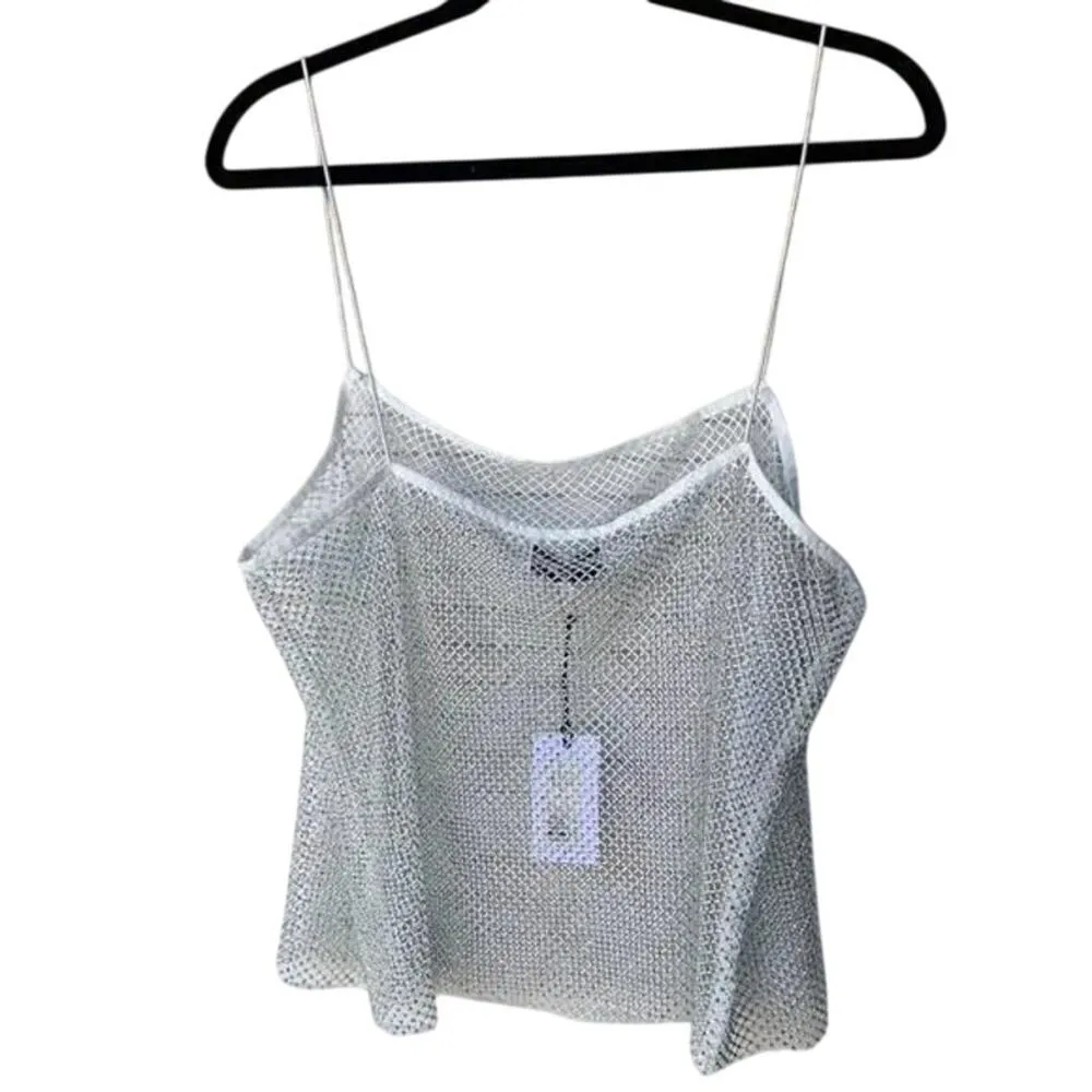 NWT WeWoreWhat Crystal Sheer Mesh Cami Mini Rhinestone Embellishments M White - Image 15