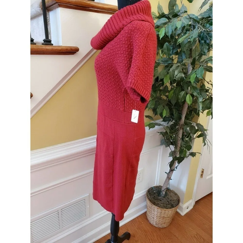 Limited Red Sweater Dress With Cowl Neck Medium - Image 3
