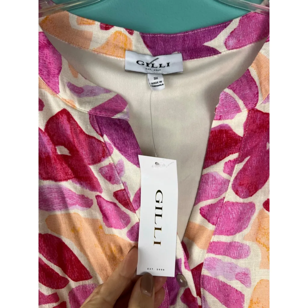 NWT Gilli Women’s Plus 3X Floral Tiered Sleeveless Dress Pink Orange Linen Blend - Image 3