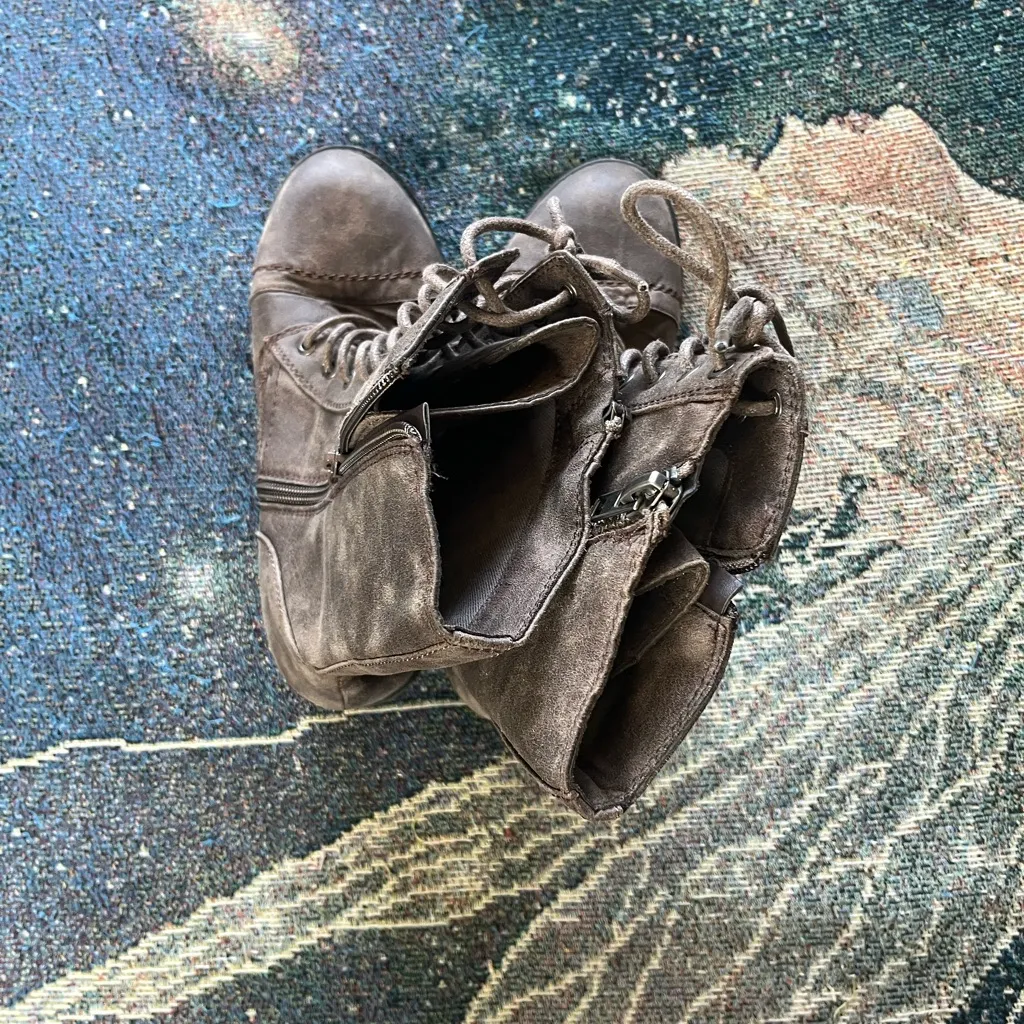 Rampage Ram‑Jedi Zipper Lace‑Up Western Booties Sz 7.5 Brown Faux Leather Casual - Image 6