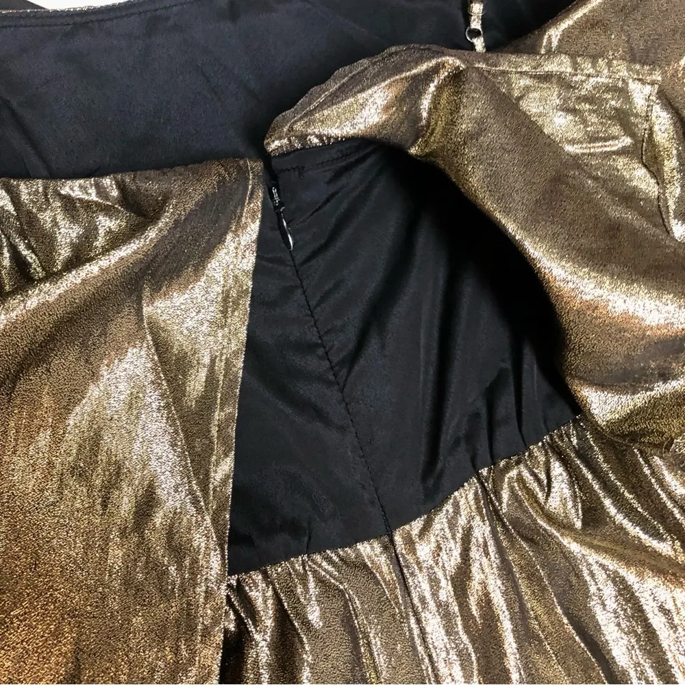 J. Crew Collection Goma Tiered Metallic Gold Bronze Midi Dress Pleated Ruffles 4 - Image 11