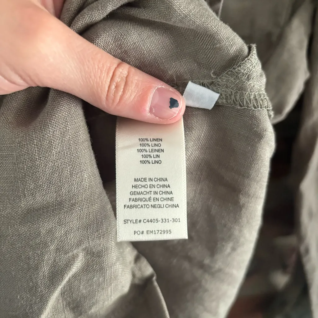 Cloth & Stone Green Linen Button Down Shirt Top, XS - Image 6