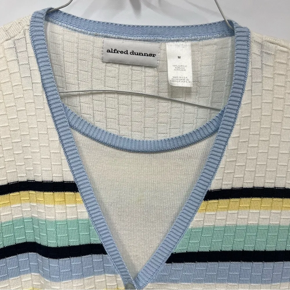 Cherokee Women's m Short Sleeve striped Sweater button down Blue yellow White - Image 3