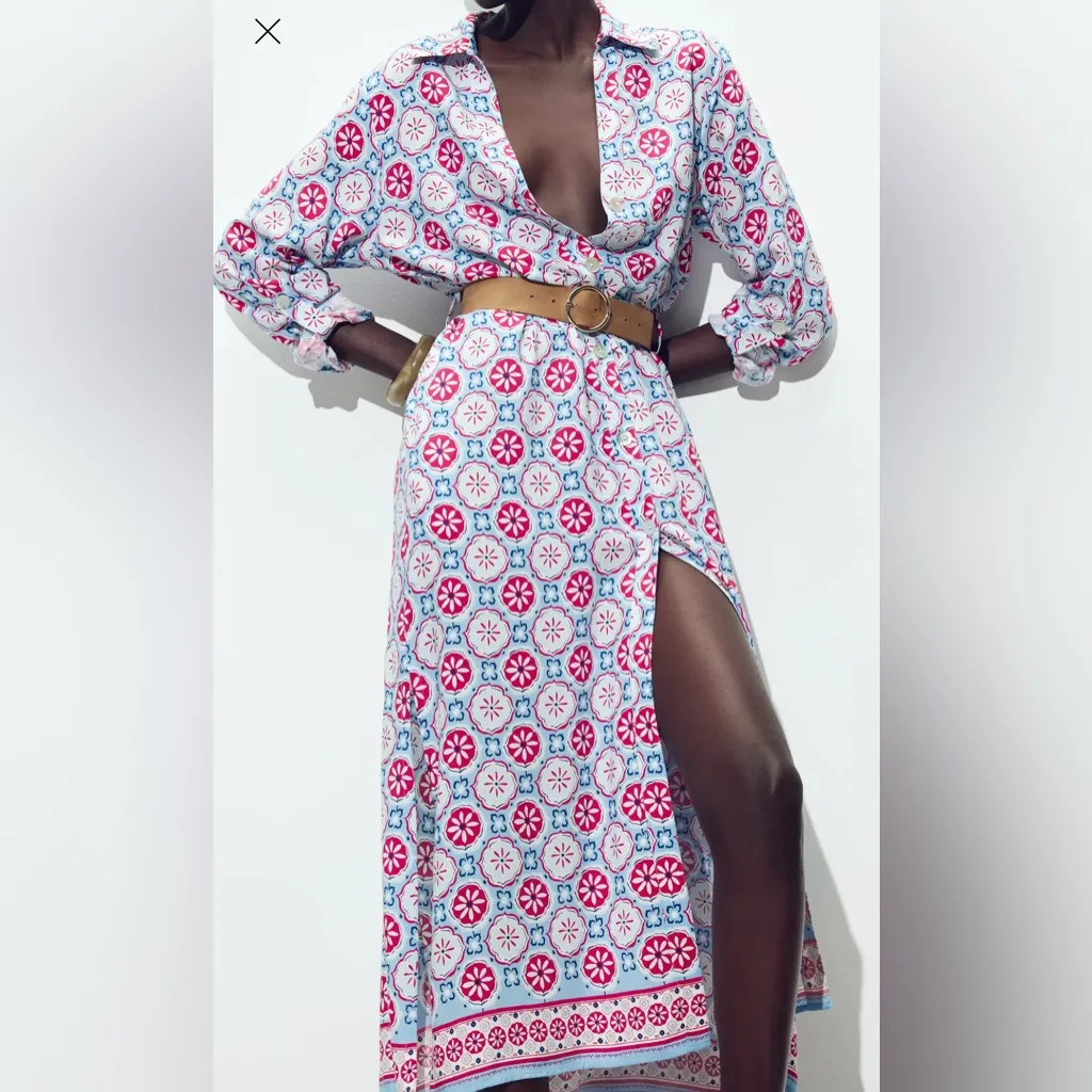 Zara printed midi dress with belt - Image 3
