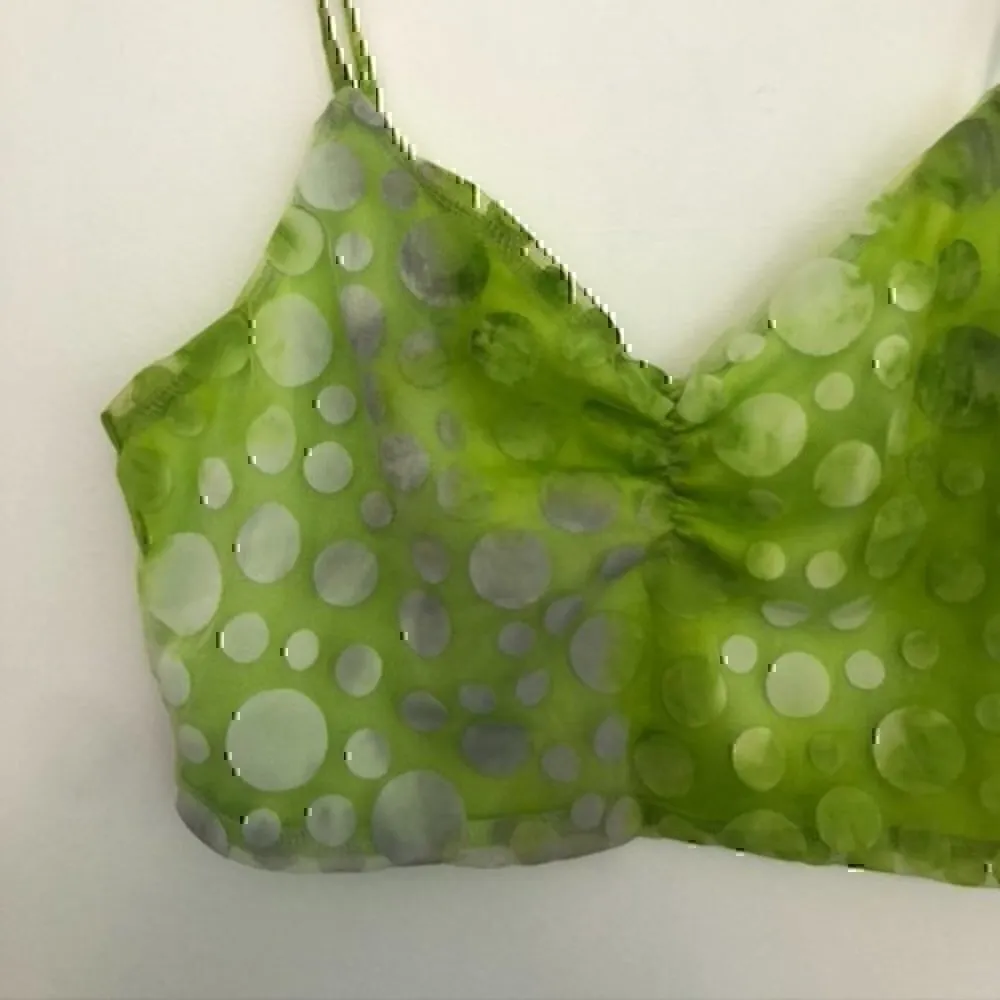 URBAN RENEWAL OUTFITTERS Remnants Mesh Polka Dot Crop Top Lime Green Tank Medium - Image 4