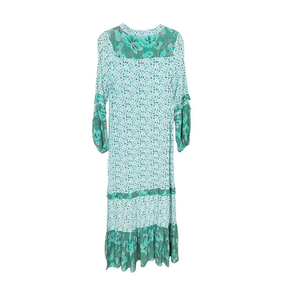 R. Vivimos Maxi Green Floral Dress Size S (4 - Image 4