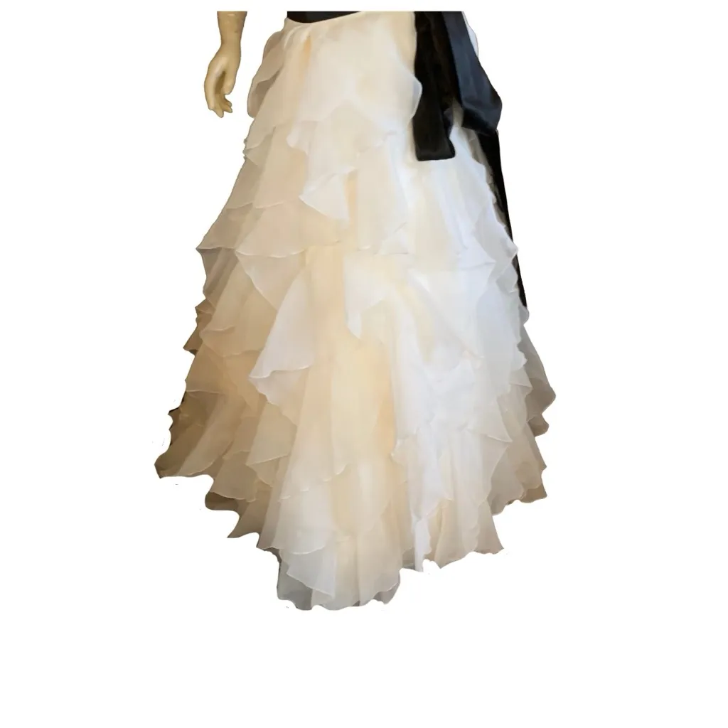 PALOMA BLANCA IVORY SILK & BLEND RUFFLED STRAPLESS GOWN W/BLACK SASH (18) Black - Image 8