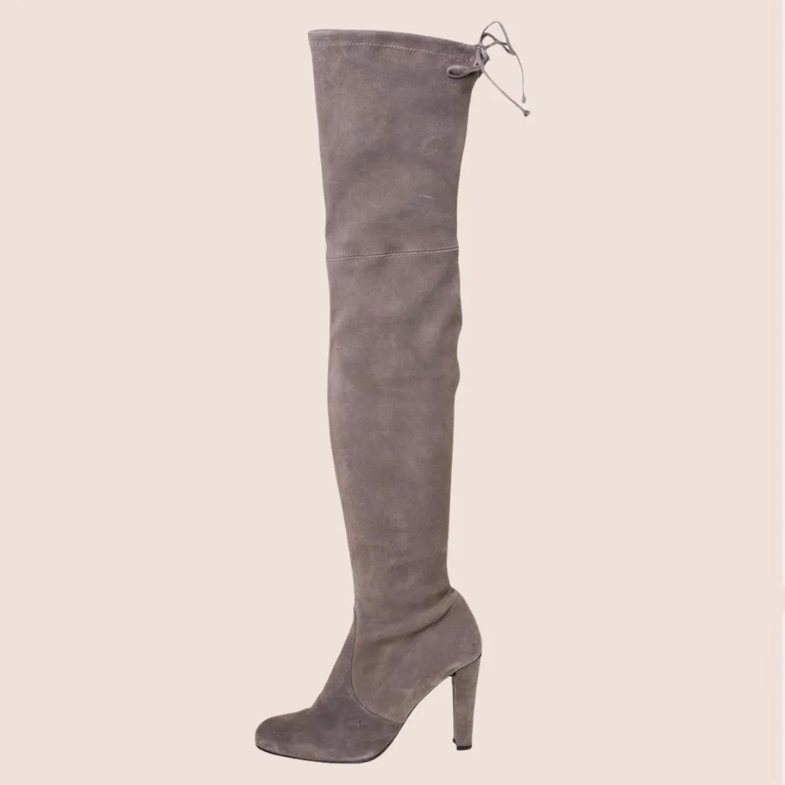 Topo Highland Boot in Taupe Over the Knee Suede Leather Tan Heel - Image 2