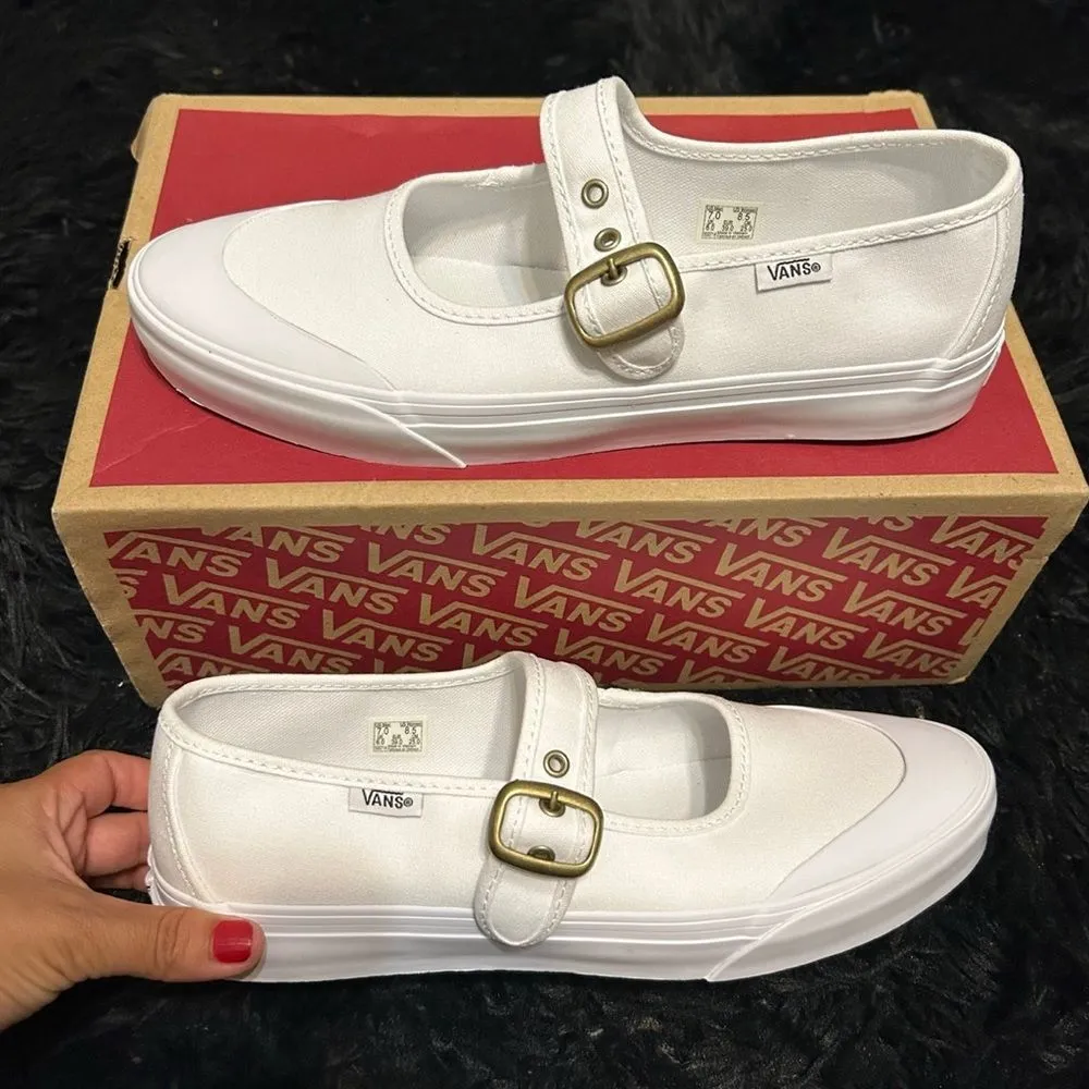 VANS Mary Jane white gold buckle shoes sneakers women’s 8.5 new - Image 7