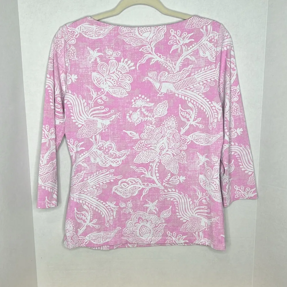 J McLaughlin Catalina Top Medium Pink Peacock Floral Nylon Spandex Stretch - Image 5
