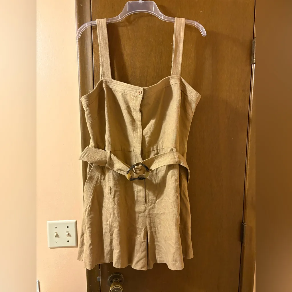 NWT Jonathan Simkhai Yara Linen Belted Romper in Tan Size XL - Image 6