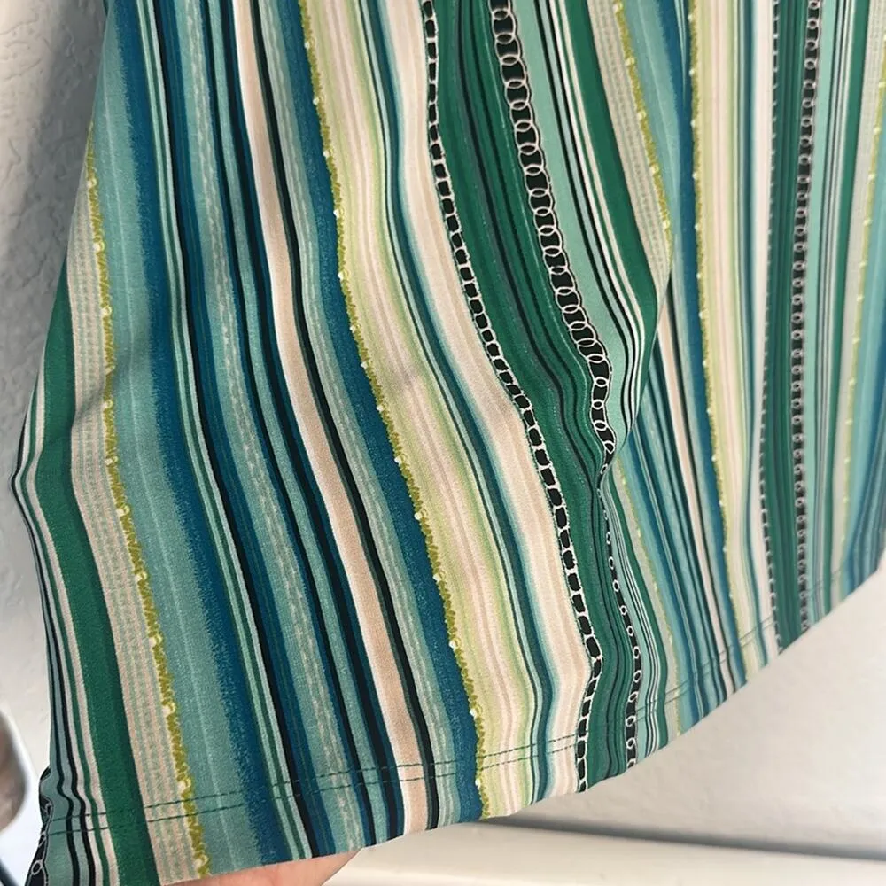 Susan Graver Liquid Knit Green Boho Stripe Print Resortwear Long Sleeve Size 3X - Image 5