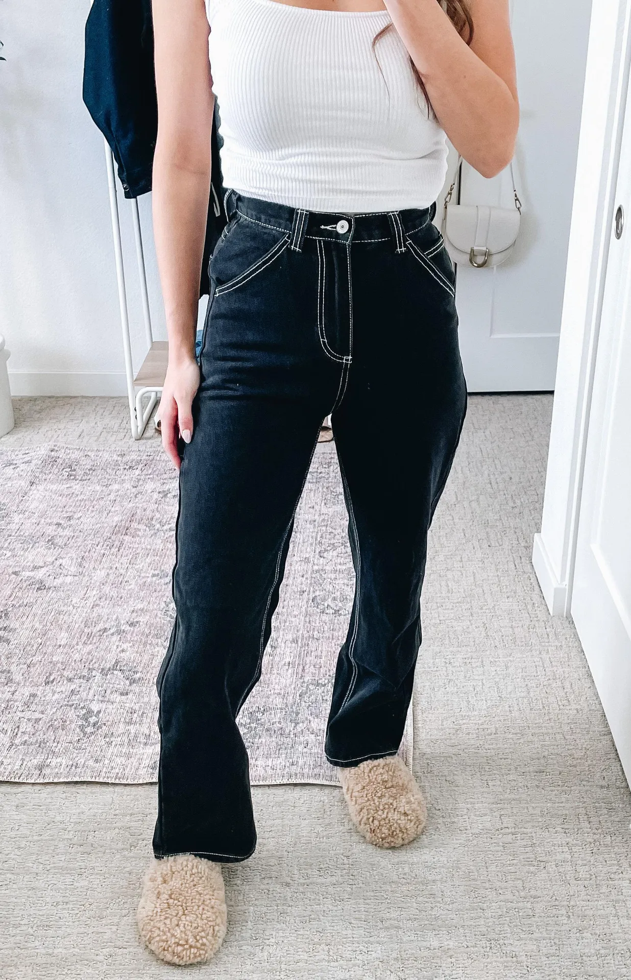 Y2K Black High Waist Straight Leg Cargo Denim Jeans  - Image 4