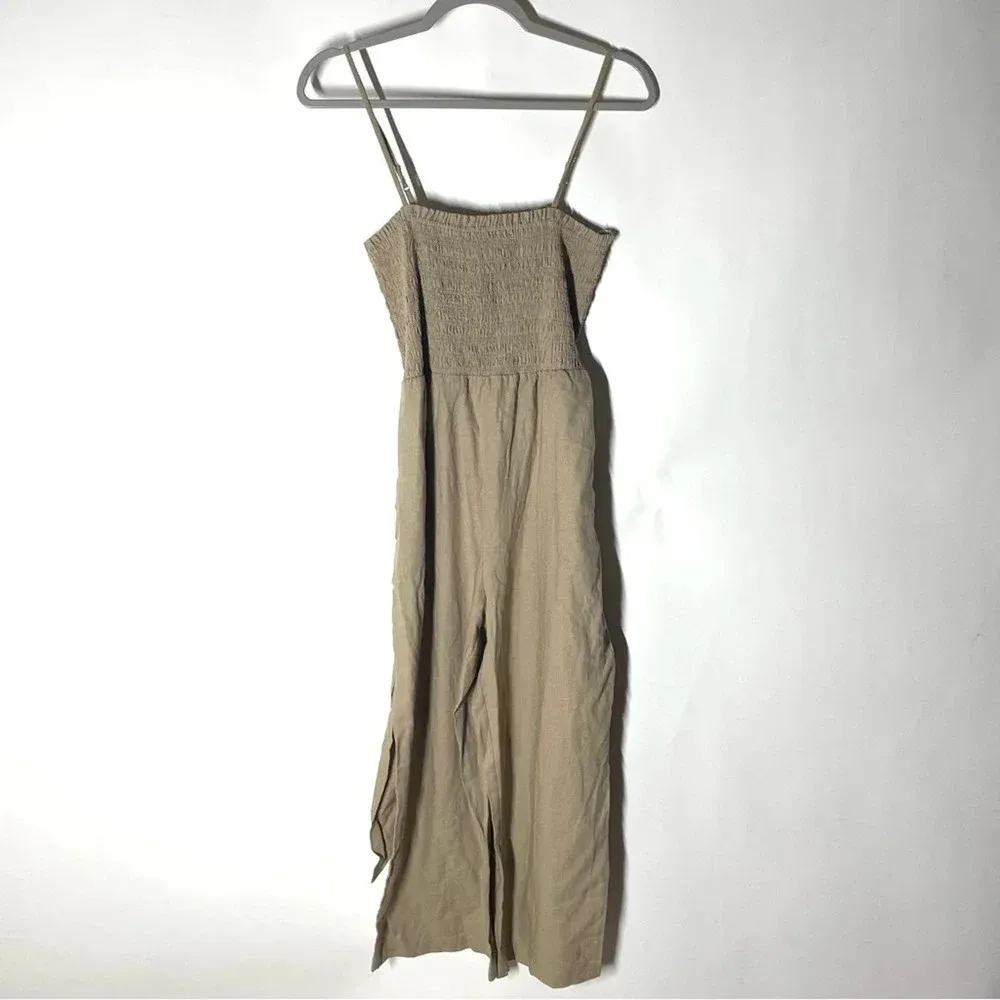 House of Harlow 1960 Linen Cropped Jumpsuit Size Medium Tan - Image 3
