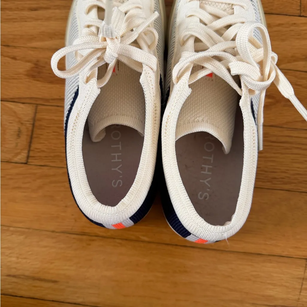 Rothy’s Lace Up Sneakers Classic Navy and Cream Striped size 7 - Image 11