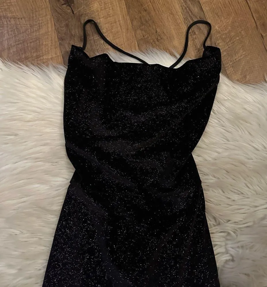 LUCY IN THE SKY Black Cowl Neck Sparkly Dress - Image 3