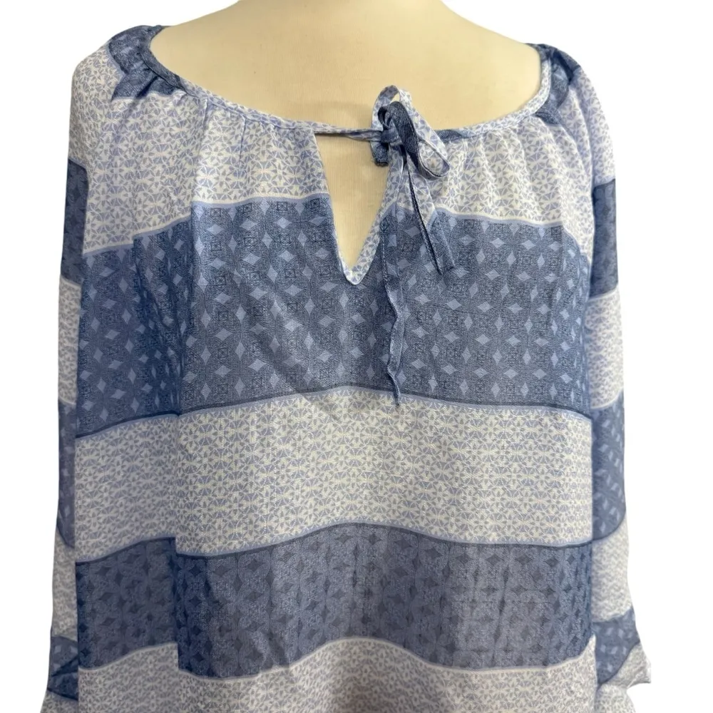 Women's Fred David Blouse Top 2X Blue White - Image 3