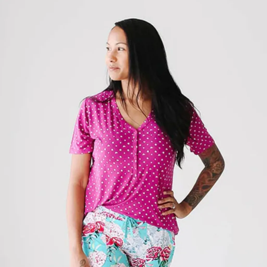 Posh Peanut Womens Pajama Top Short Sleeve Shirt Bamboo Loungewear Size Medium Purple - Image 2