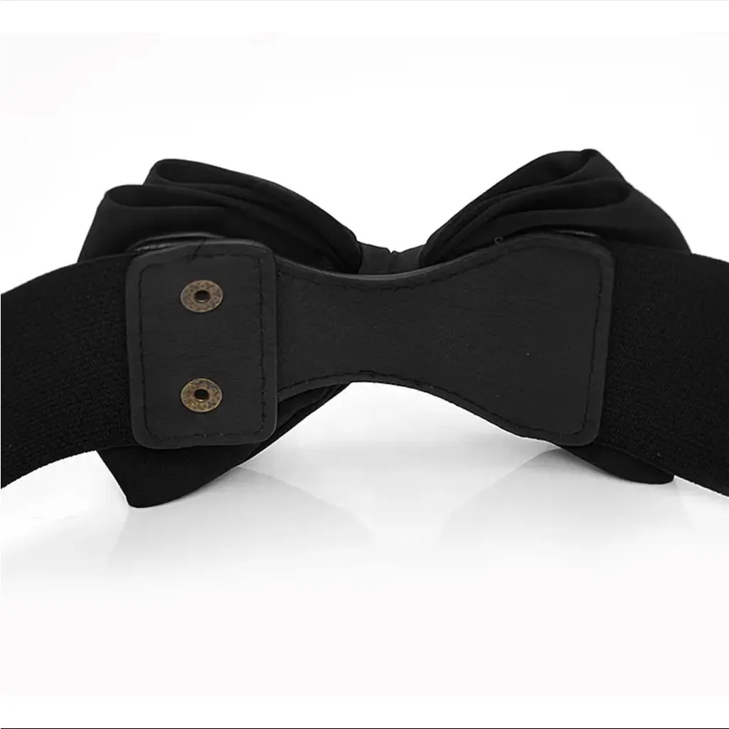 1pc Fashionable Elastic Wide Bowknot Waistband‎ Decorative Belt Size XS Black - Image 7